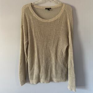 Eileen Fisher Scoop Neck Open Weave Cream Sweater size large